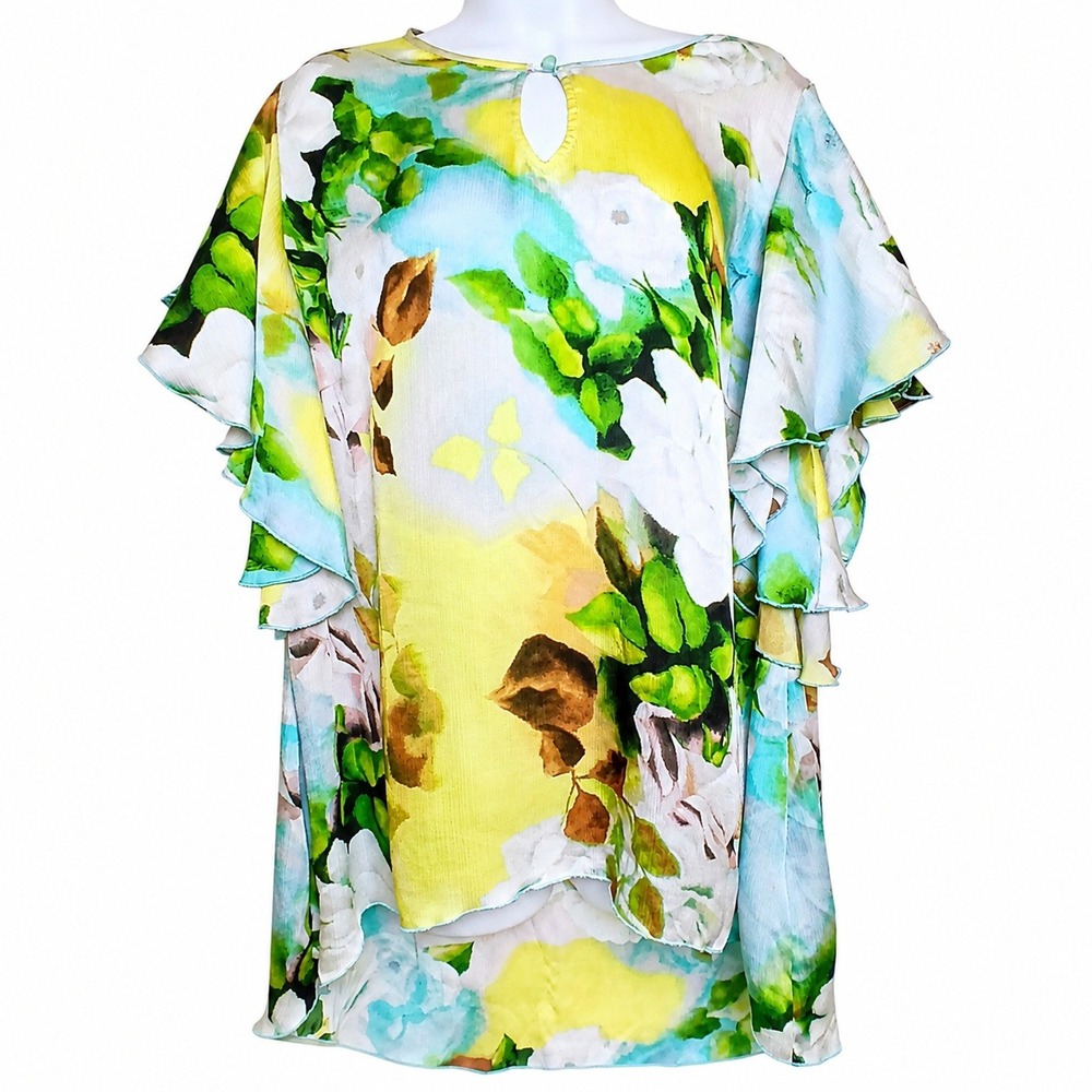 Melissa McCarthy Seven7 Watercolor Floral Shift Dress 1X‎ Flutter Sleeve Boho